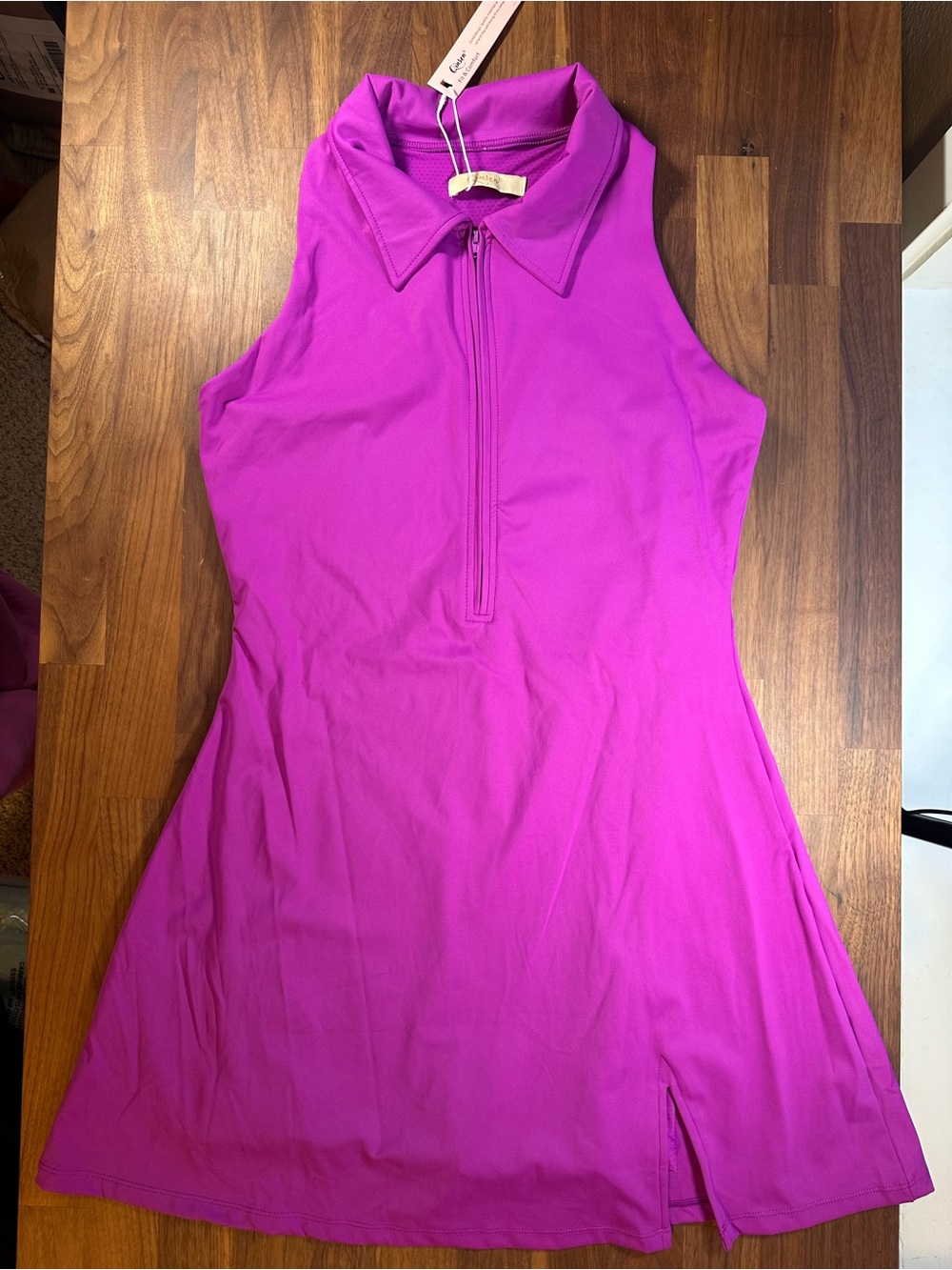 QINSEN Tennis Dress Womens Large Purple Sleeveless Zip Collar Racerback Golf NWT